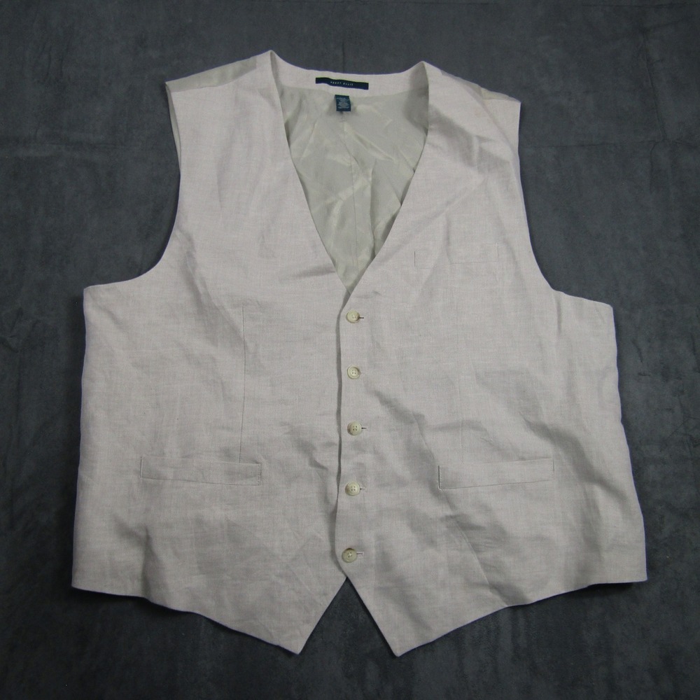 Perry Ellis Vest Mens 2XLT Beige Linen Blend Adjustable Back Waistcoat 00664